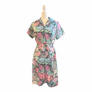 Vintage 70s Pastel Floral Shirt Dress • Cottagecore Garden Tea Dress M EF2